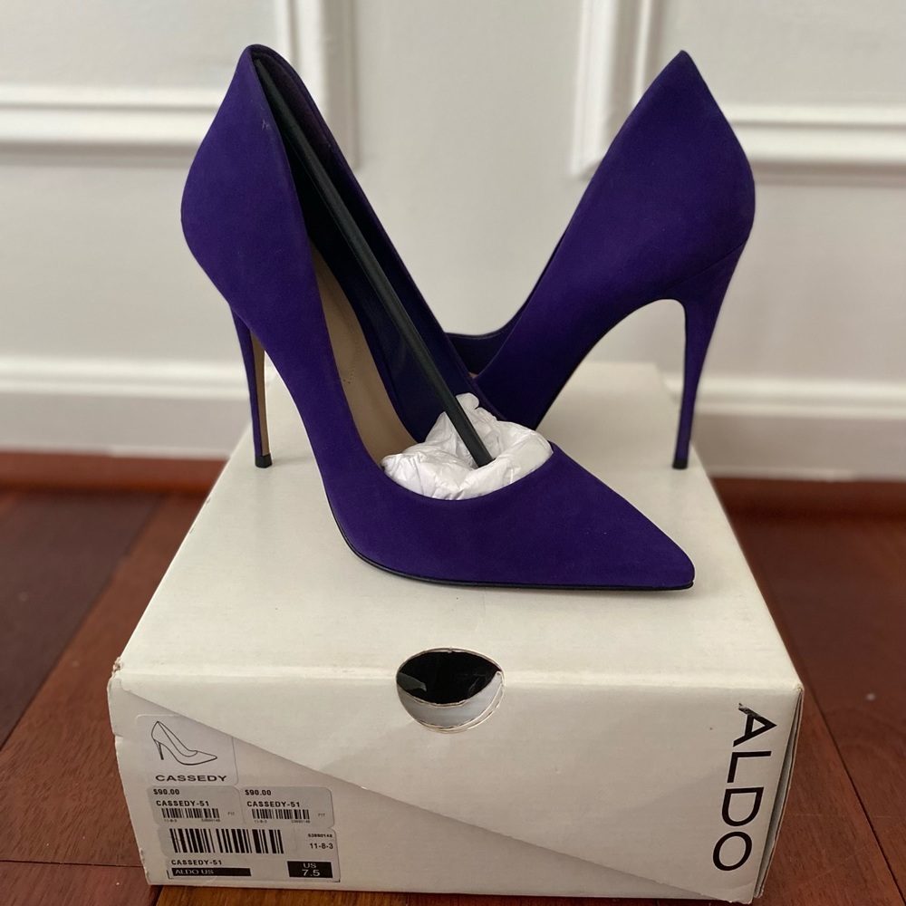 Also Cassedy purple swede stilettos
